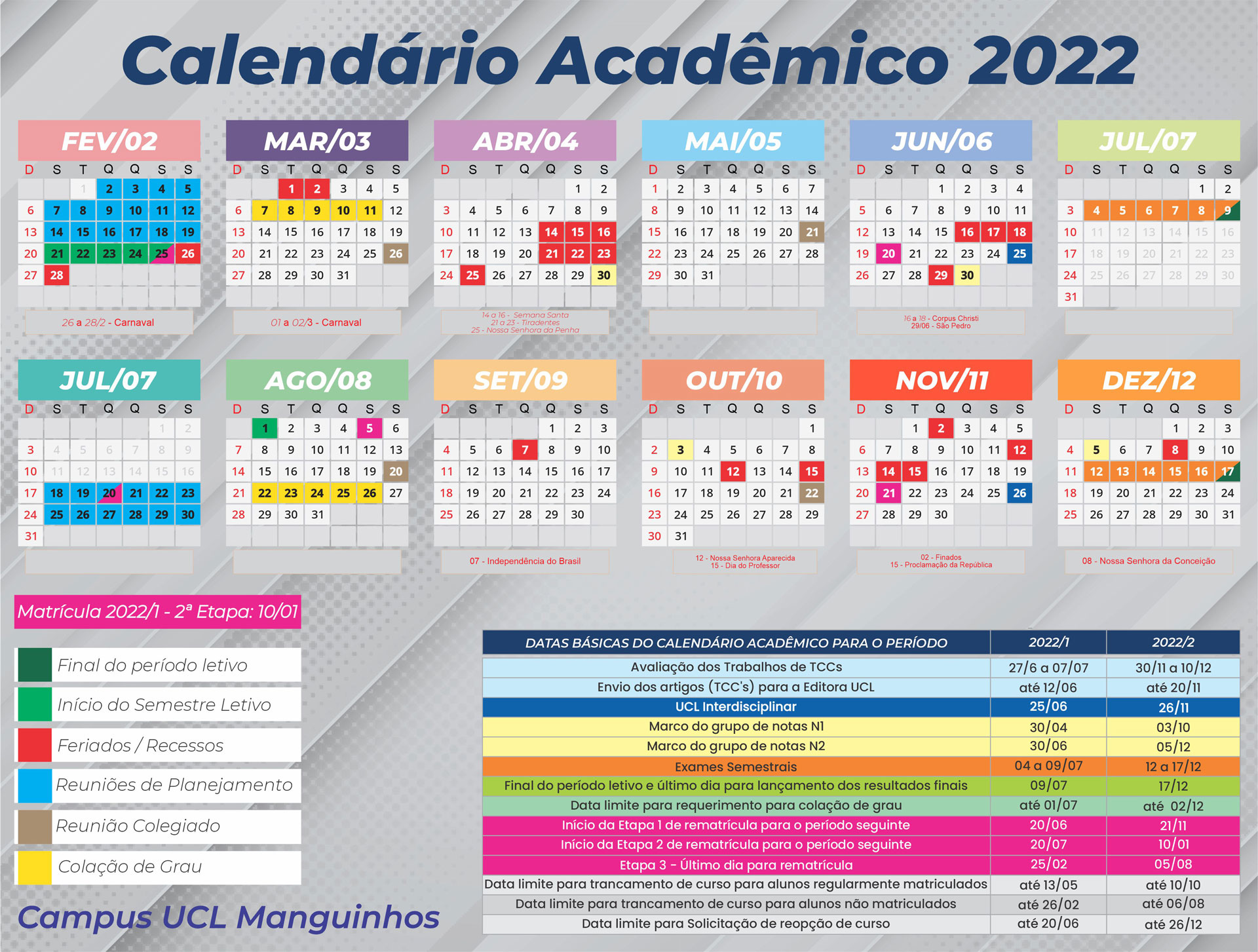 Calendário Acadêmico 2023 Faculdade Ucl